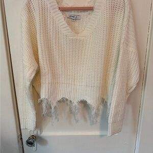 Love J NWOT Women’s Small White Frayed Hem Sweater